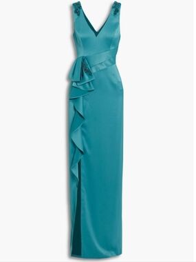 Marchesa Notte Embellished Ruffled Satin Crepe Gown Size 6 NWT NEW